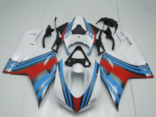 Mejores Carenados Moto Ducati 848 1098 1198 2007-2014 - Blanco Azul Rojo