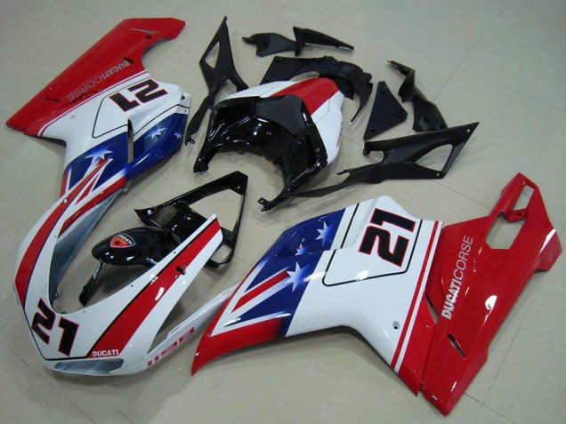 Mejores Carenados Moto Ducati 1198 2007-2014 - Blanco Rojo Azul Negro Brillante 21