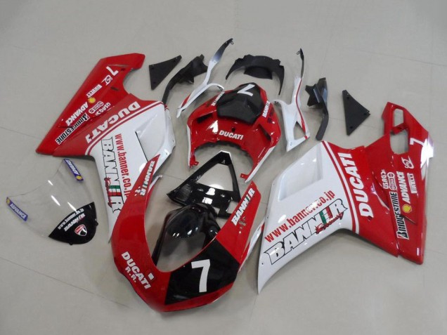 Mejores Carenados Moto Ducati 848 1098 1198 2007-2014 - Blanco Rojo Negro Brillante Banner 7