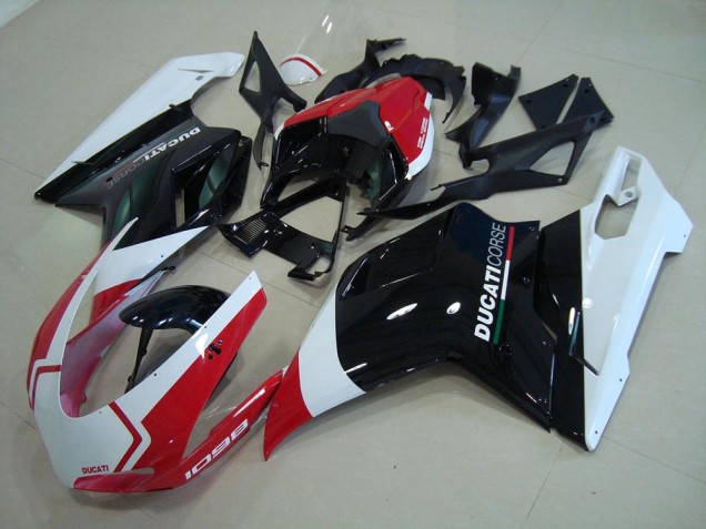 Mejores Carenados Moto Ducati 1098 2007-2014 - Blanco Rojo Negro Brillante Corse