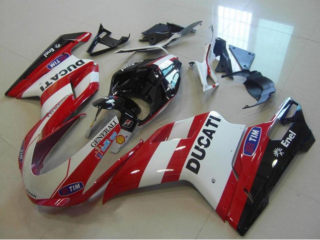 Mejores Carenados Moto Ducati 848 1098 1198 2007-2014 - Blanco Rojo Negro Generali Tim