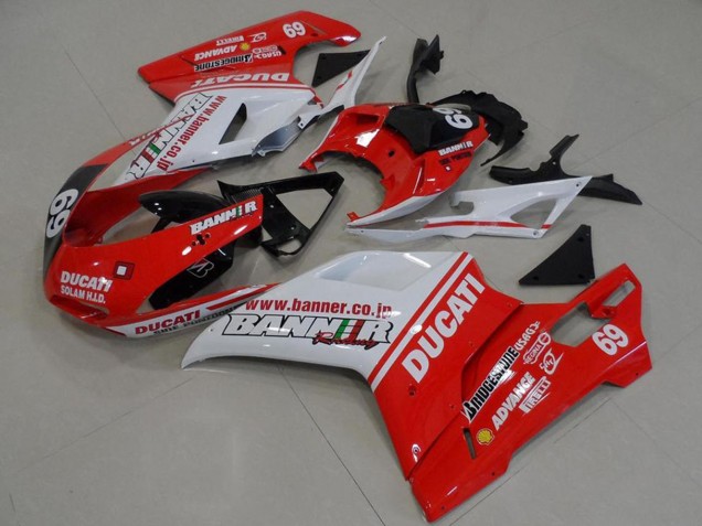 Mejores Carenados Moto Ducati 848 1098 1198 2007-2014 - Blanco Rojo Negro Brillante Banner 69