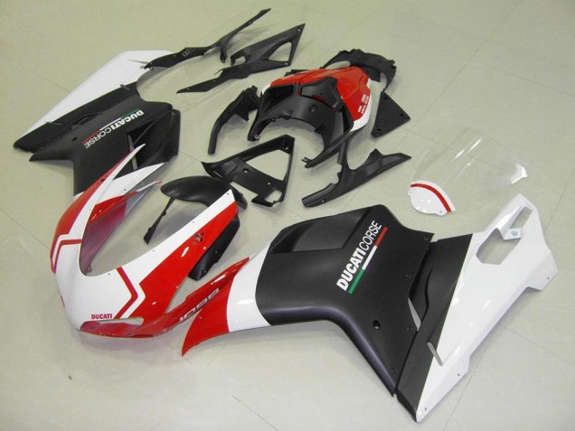 Mejores Carenados Moto Ducati 1098 2007-2014 - Blanco Rojo Negro Mate Corse