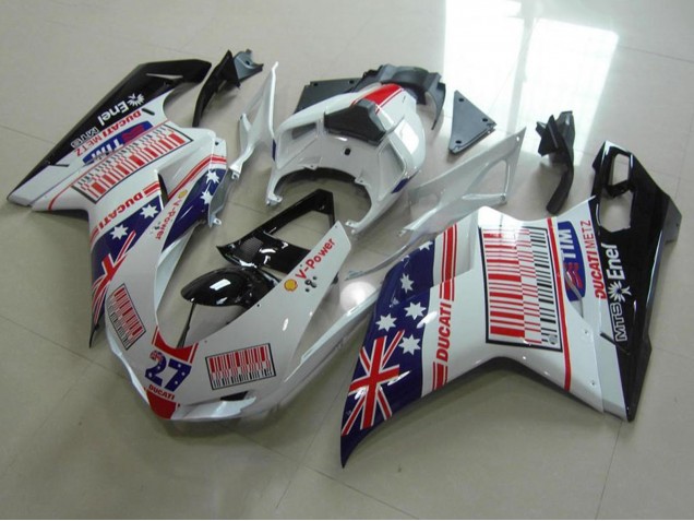 Mejores Carenados Moto Ducati 848 1098 1198 2007-2014 - Blanco Azul Rojo Negro Brillante American Flag Tim 27