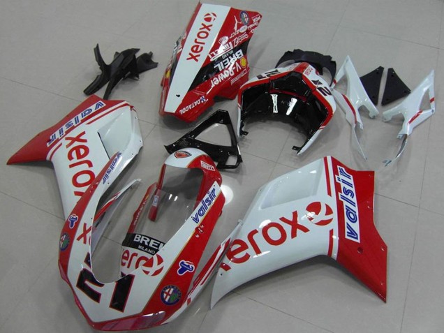 Mejores Carenados Moto Ducati 848 1098 1198 2007-2014 - Blanco Rojo Negro Brillante Valsir Xerox OEM Estilo 21