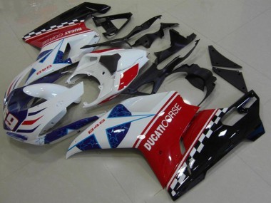 Mejores Carenado Moto Ducati 848 2007-2014 - Blanco Rojo Azul Negro Brillante Corse 69