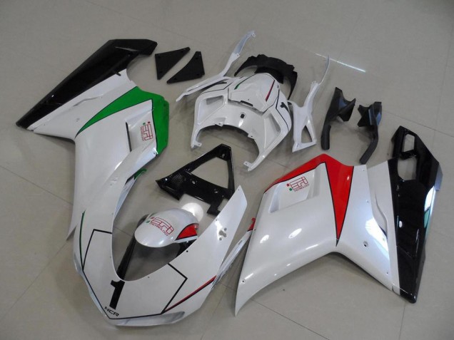Mejores Carenados Moto Ducati 848 1098 1198 2007-2014 - Blanco Brillante Rojo Verde Negro Brillante
