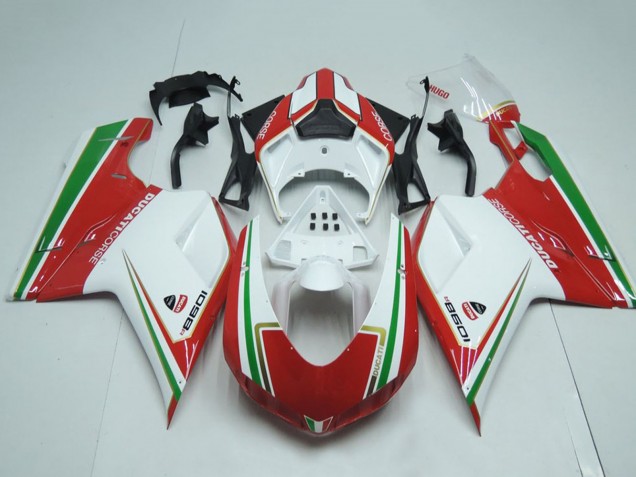 Mejores Carenados Moto Ducati 1098 2007-2014 - Blanco Rojo Verde Raya