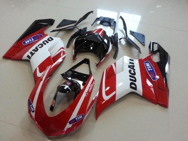 Mejores Carenados Moto Ducati 848 1098 1198 2007-2014 - Blanco Rojo Negro Brillante Tim