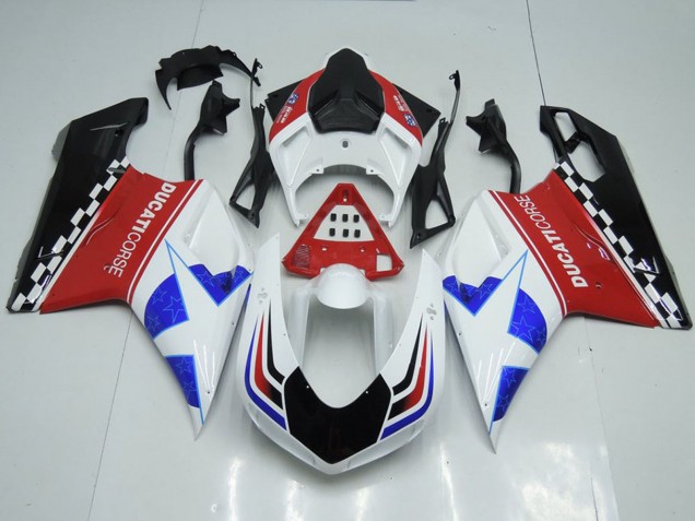 Mejores Carenados Moto Ducati 848 1098 1198 2007-2014 - Blanco Rojo Azul Negro Brillante Corse