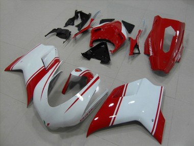 Mejores Carenados Moto Ducati 848 2007-2014 - Blanco Rojo Carrera Versión
