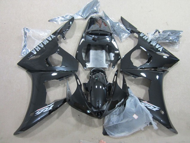 Mejores Carenados Moto Yamaha YZF R6 2003-2004 - Negro Brillante Plata Calcomanías