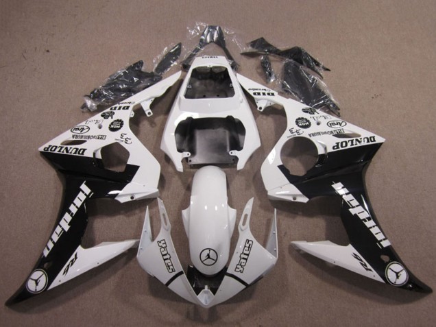 Mejores Carenados Moto Yamaha YZF R6 2003-2004 - Blanco Negro Brillante Jordan Dunlop