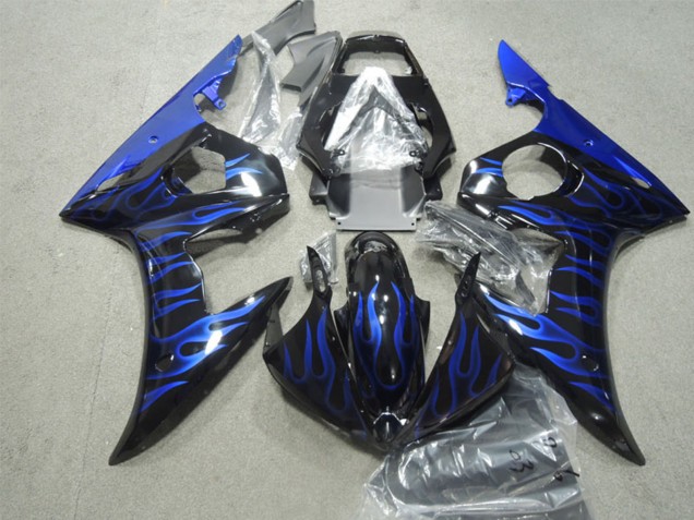 Mejores Carenados Moto Yamaha YZF R6 2003-2004 - Negro Brillante Azul Llama