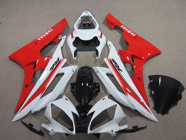 Mejores Carenado Moto Yamaha YZF R6 2006-2007 - Blanco Rojo Negro Brillante