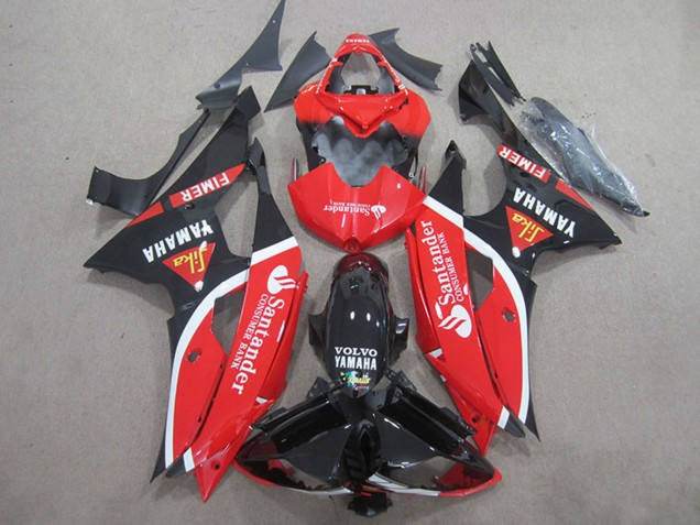 Mejores Carenados Moto Yamaha YZF R6 2008-2016 - Rojo Blanco Negro Brillante Volvo Santander Fimer