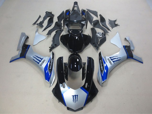 Mejores Carenados Moto Yamaha YZF R1 2015-2019 - Plata Azul Negro Brillante Monstruo