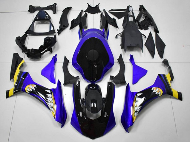 Mejores Carenados Moto Yamaha YZF R1 2015-2019 - Azul Amarillo Negro Brillante Tiburón