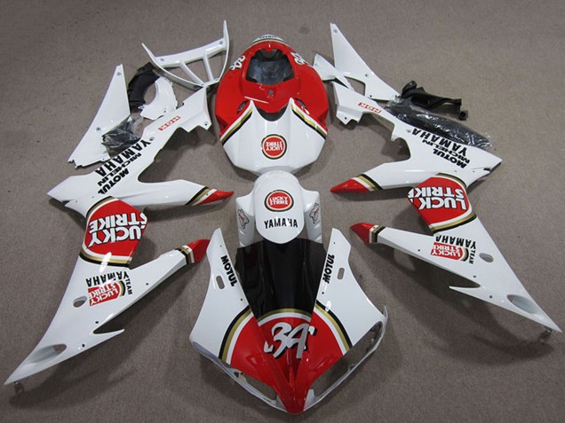 Mejores Carenados Moto Yamaha YZF R1 2004-2006 - Blanco Rojo Lucky Strike