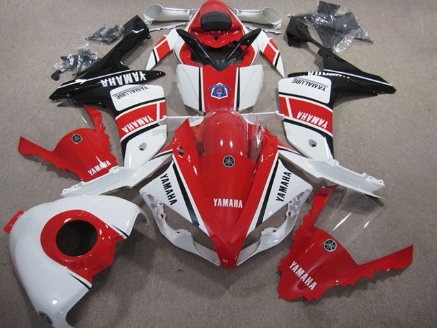 Mejores Carenado Moto Yamaha YZF R1 2007-2008 - Blanco Rojo Negro Brillante