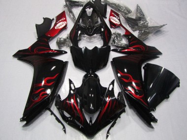 Mejores Carenado Moto Yamaha YZF R1 2007-2008 - Negro Brillante Rojo Llama