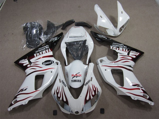 Mejores Carenados Moto Yamaha YZF R1 2009-2011 - Blanco Rojo Negro Llama