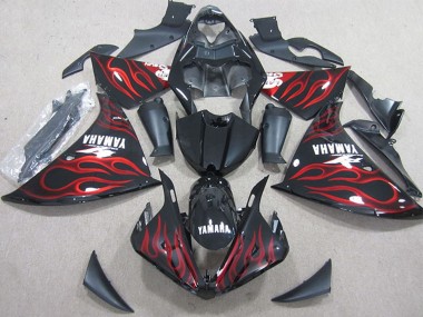 Mejores Carenados Moto Yamaha YZF R1 2009-2011 - Negro Brillante Rojo Llama