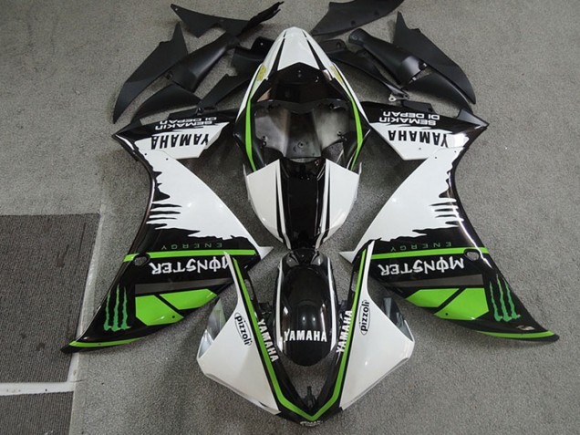Mejores Carenados Moto Yamaha YZF R1 2009-2011 - Blanco Negro Verde Monstruo Semakin Didepan