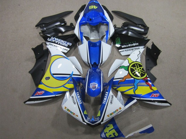 Mejores Carenados Moto Yamaha YZF R1 2012-2014 - Blanco Azul Amarillo Negro Pizzoli Semakin Didepan Monstruo
