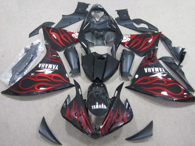 Mejores Carenados Moto Yamaha YZF R1 2012-2014 - Negro Brillante Rojo Llama