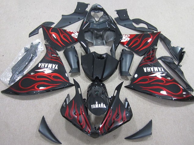 Mejores Carenados Moto Yamaha YZF R1 2012-2014 - Negro Brillante Rojo Llama