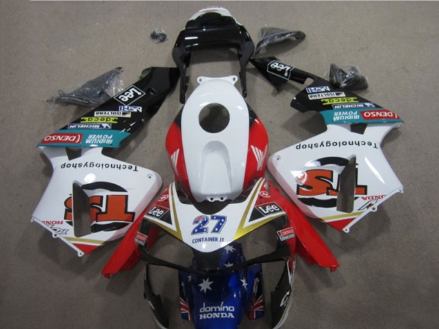 Mejores Carenados Moto Honda CBR600RR 2003-2004 - Blanco Rojo Azul Negro Brillante Denso 27