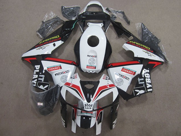 Mejores Carenados Moto Honda CBR600RR 2005-2006 - Blanco Rojo Negro Star Lock Playboy
