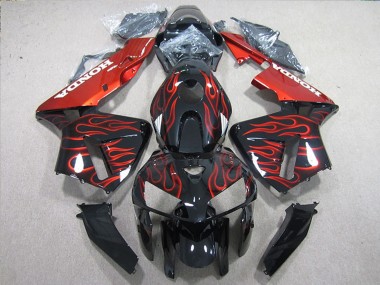 Mejores Carenado Moto Honda CBR600RR 2005-2006 - Negro Brillante Rojo Llama