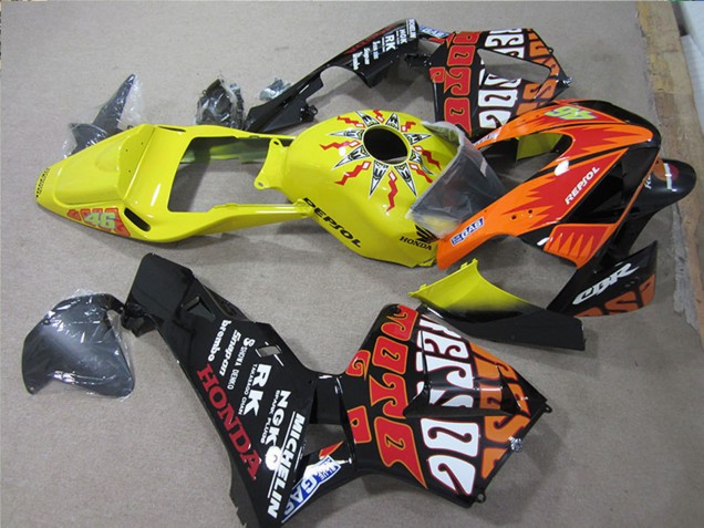Mejores Carenados Moto Honda CBR600RR 2005-2006 - Negro Naranja Amarillo Rossi Repsol