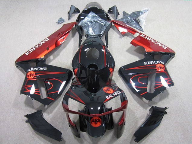 Mejores Carenados Moto Honda CBR600RR 2005-2006 - Negro Brillante Rojo BACARDI
