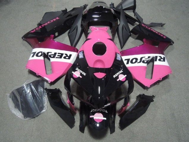 Mejores Carenados Moto Honda CBR600RR 2005-2006 - Negro Brillante Rosa Repsol