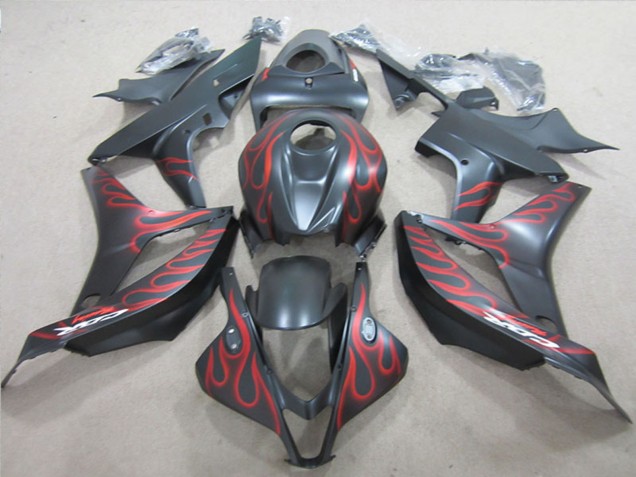Mejores Carenados Moto Honda CBR600RR 2007-2008 - Negro Mate Rojo Llama
