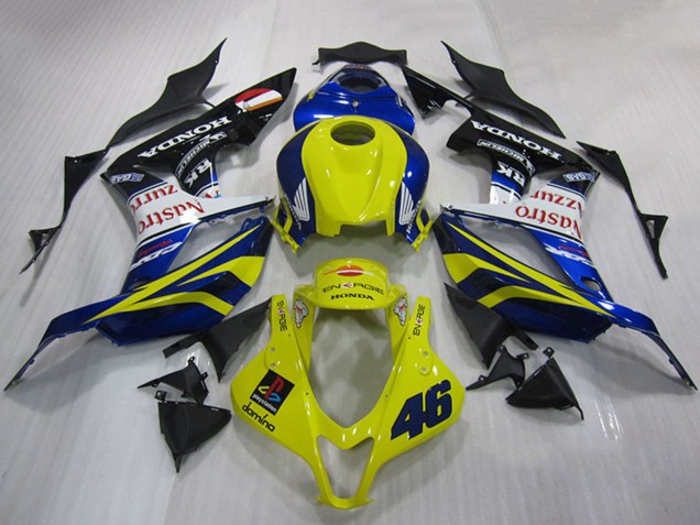 Mejores Carenado Moto Honda CBR600RR 2007-2008 - Amarillo Azul Blanco Negro Brillante Nastro Azzurro