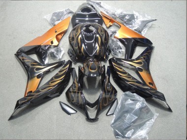 Mejores Carenado Moto Honda CBR600RR 2007-2008 - Negro Brillante Naranja Llama