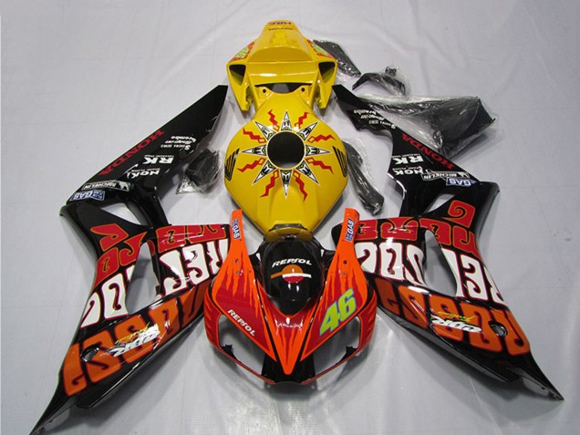 Mejores Carenados Moto Honda CBR1000RR 2006-2007 - Amarillo Naranja Negro Brillante Rossi Repsol 46