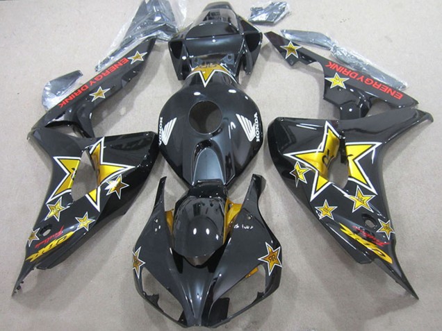 Mejores Carenados Moto Honda CBR1000RR 2006-2007 - Negro Brillante Oro Estrella Energy Drink