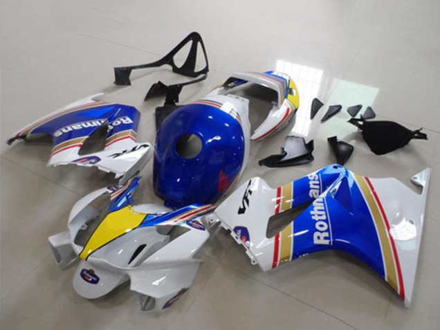Mejores Carenados Moto Honda VFR 800 2002-2013 - Blanco Azul Amarillo Rothmans
