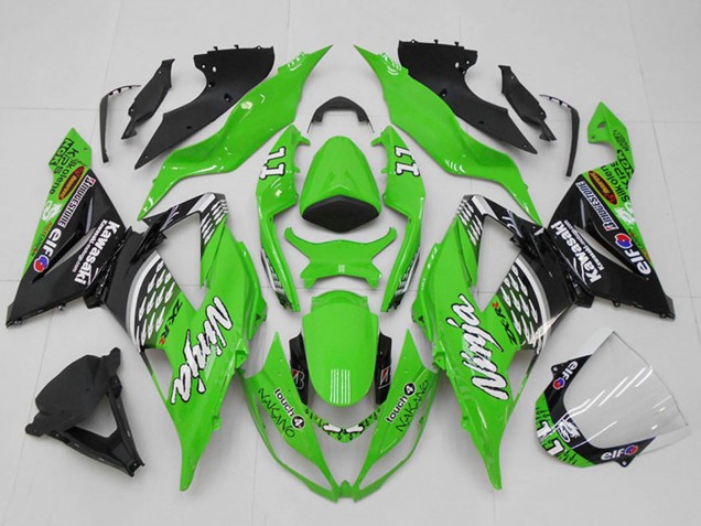 Mejores Carenados Moto Kawasaki ZX6R 2013-2018 - Verde Blanco Plata Negro Elf Touch4 Bridgestone 11