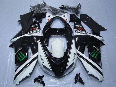 Mejores Carenados Moto Kawasaki ZX6R 2007-2008 - Negro Blanco Monstruo Touch4