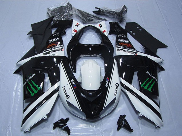 Mejores Carenados Moto Kawasaki ZX6R 2007-2008 - Negro Blanco Monstruo Touch4