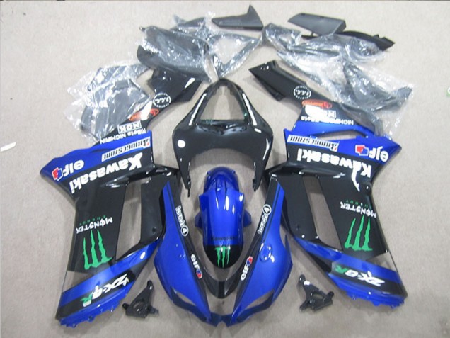 Mejores Carenados Moto Kawasaki ZX6R 2007-2008 - Negro Azul Verde Monstruo