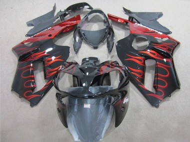 Mejores Carenado Moto Kawasaki ZX6R 2007-2008 - Negro Rojo Llama