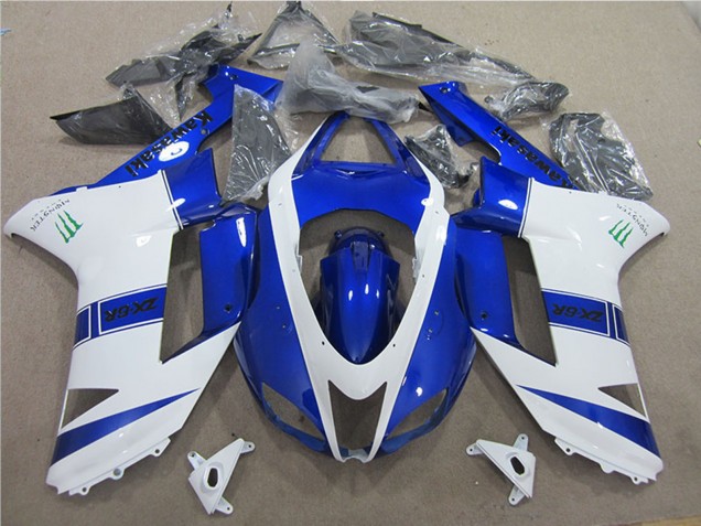 Mejores Carenados Moto Kawasaki ZX6R 2007-2008 - Azul Blanco Monstruo