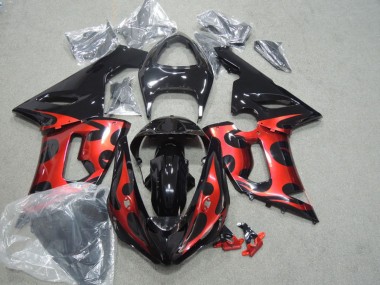Mejores Carenados Moto Kawasaki ZX6R 2005-2006 - Negro Brillante Rojo